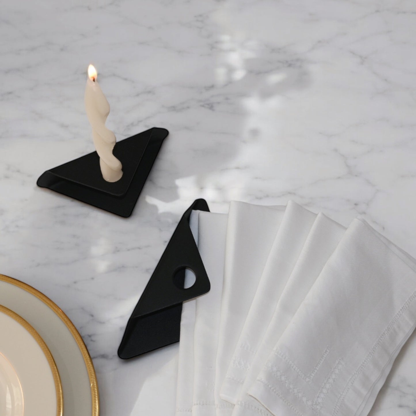 Soporte Costur con vela y servilletas vista superior